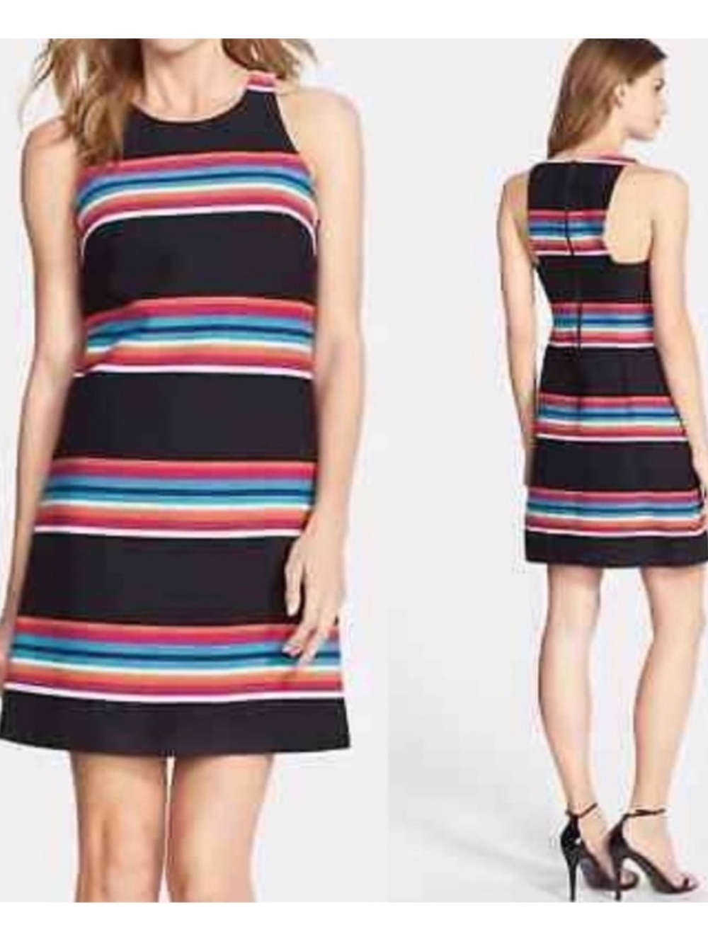 Trina Turk Black Multi-Stripe Loma Sleeveless Shift Dress